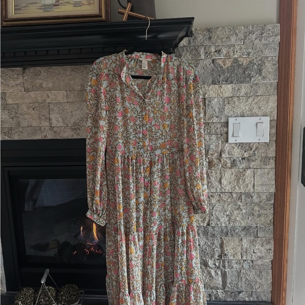 H+M Long Sleeve Floral Button-Up Maxi Dress